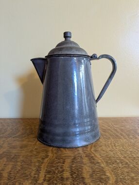 Antique Gray Graniteware Enamel Coffee Pot Speckled Farmhouse Rustic Camp Cowboy